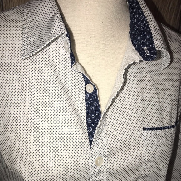 Paper Denim & Cloth XL slim stretch white and blue button up shirt - Picture 5 of 7